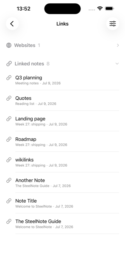 Linked notes and backlinks in SteelNote